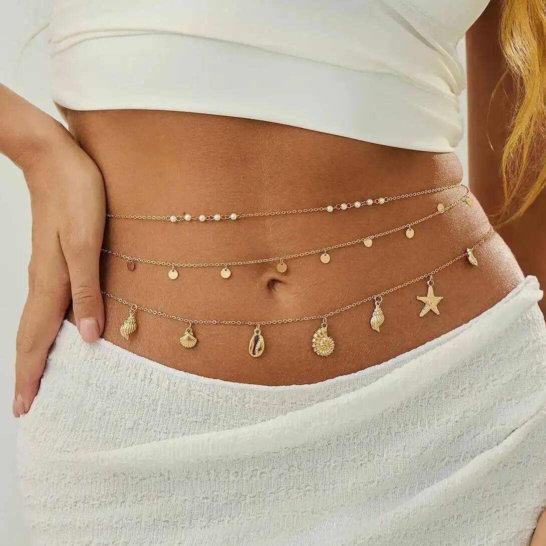 Body Jewelry Outfit - IngeSight.Z 3Pcs/Set Boho Starfish Conch Pendant