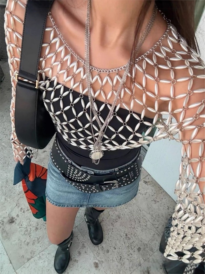 Women Long Sleeve White Beaded - огляд і ціна Body Jewelry Harness